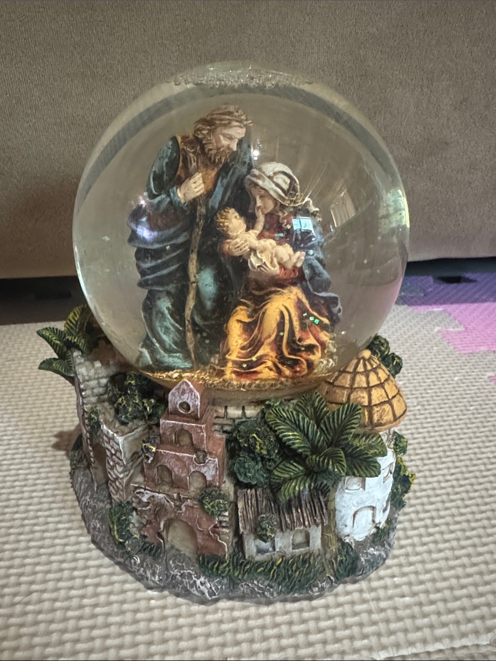 Joseph, Mary & Jesus Snow Globe with Music Box